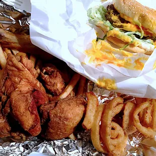 pretty decent burger, big soft bun. old school fried chicken. good onion rings.