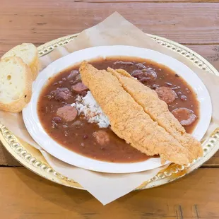 a bowl of beans and bread