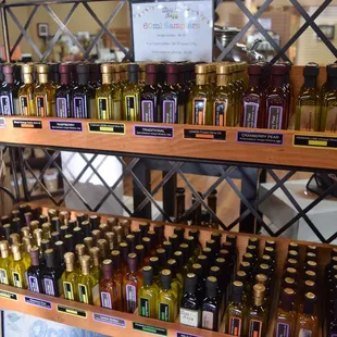a variety of olives and oils