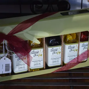 a variety of olives in a gift box