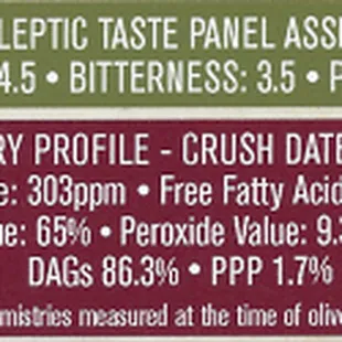 Our unflavored olive oils have been tested to highest standards of extra virgin quality. This is an example of the testing marks used.
