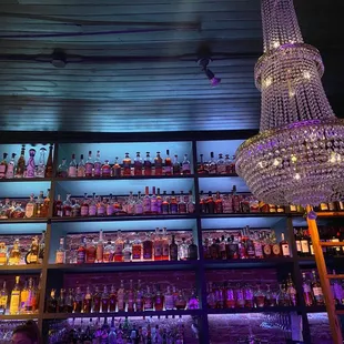 a chandelier hanging from the ceiling