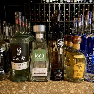 a variety of alcohol bottles