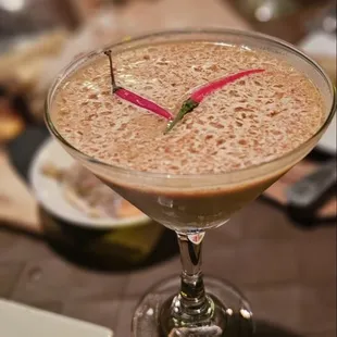 Santos Inocentes: Smoky Tequila, Mozart Chocolate Liqueur, Cream, Vanilla, Cinnamon, Cayenne, &amp; Sea Salt