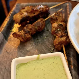Chicken skewers.