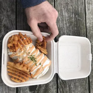 Deluxe burrito with waffle fries