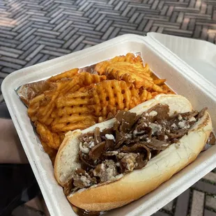 Cheese steak with fries