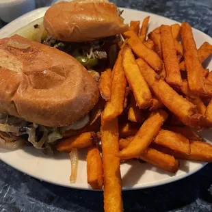 Philly Cheesesteak &amp; sweet potato fries