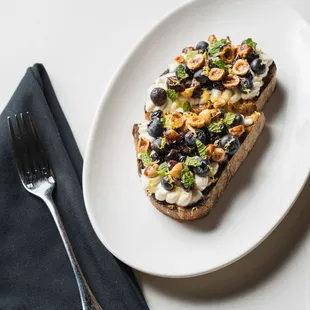 Whipped Ricotta Toast - Oregon hazelnuts, lemon, macerated blueberries
