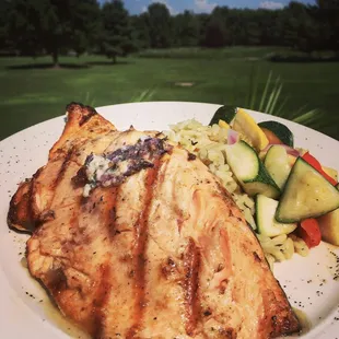 Past Weekly Special: Grilled, Canadian Red Trout, topped with rosemary-red wine compound butter, served with rice pilaf and vegetable medley
