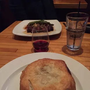 Lobster Pot Pie and Hangar Steak with asparagus and potatoes. Wow!  This Chef rocks!