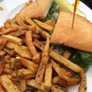 Barbecue wings were fantastic and the portobello on ciabatta was perfect!! Best fries and wonderful patio!!