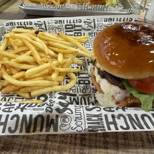 Burger with guda and fresh bun.