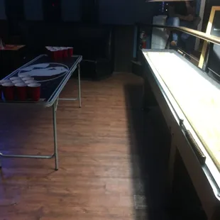 a row of beer pong tables