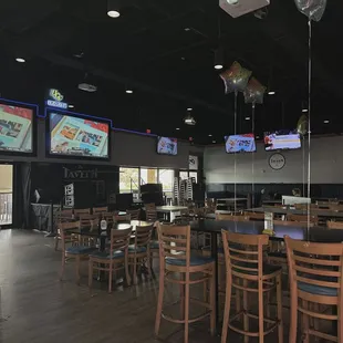 tables, chairs, and televisions