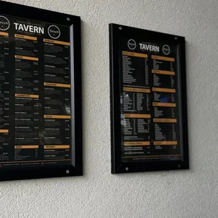 the menus on the wall