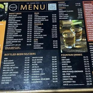 Food and drink menu