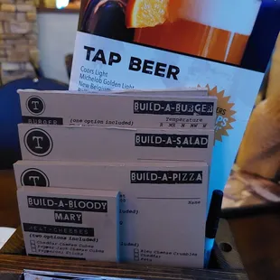 Build your own bloody, burger, pizza and salad