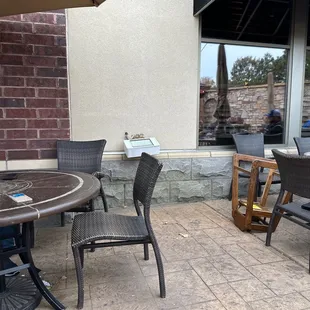 tables and chairs outside