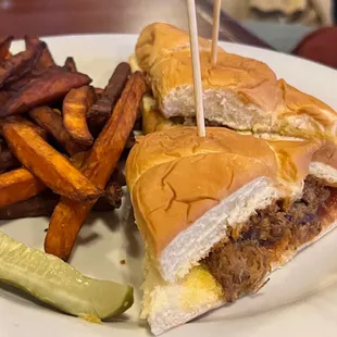 Pulled pork sandwich with sweet potato fries