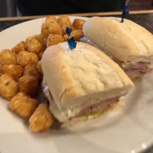 Cubano sandwich with tots