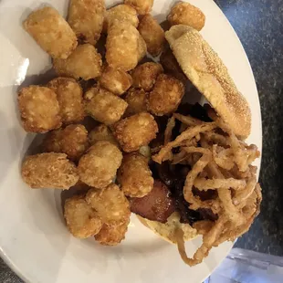 brisket sandwich with tots