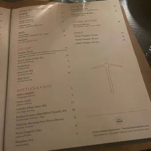 Drink menu