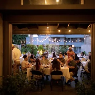 Looking out to the outdoor space from inside the bar