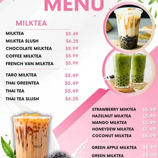 a menu for drinks