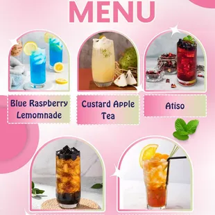 a menu with different drinks