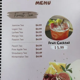 Menu fruit tea
