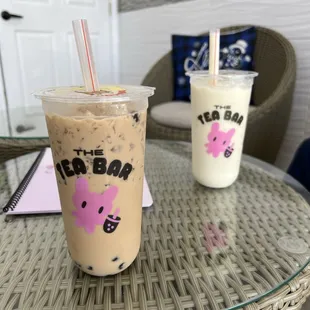Milk tea with boba and durian smoothie