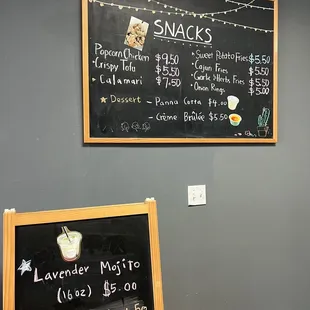 a chalk board with a menu on it