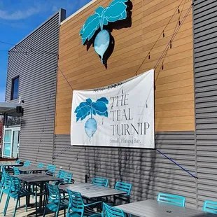 tables and chairs outside