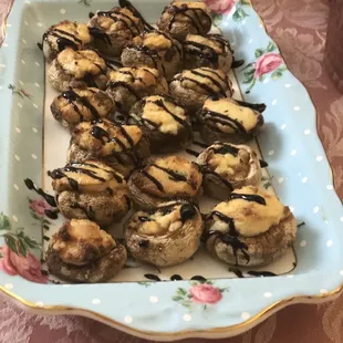 Stuffed mushrooms with balsamic reduction drizzle