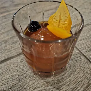 The Tee Box's NEW FASHIONED. Old Fashion w/ an espresso ice ball in the middle.