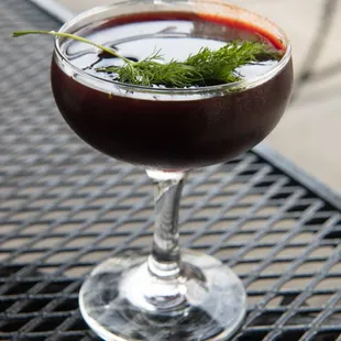 The Iliac – Beet-infused vodka, caraway, dill, dry vermouth, house celery salt. © 2019 Karen Johanson, All Rights Reserved.