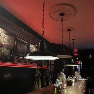 a bar with a wooden bar top