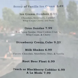 Dessert Menu (posted in entrance window)
