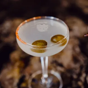 a martini with olives