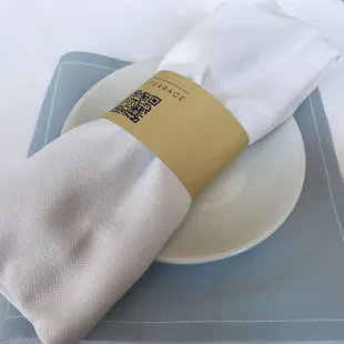 a place setting with a plate and napkin