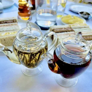 Herb tea, English Breakfast tea and mini egg salad sandwiches