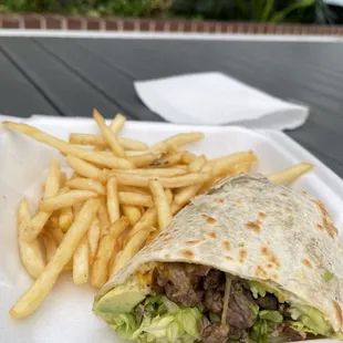 Steak burrito with fries