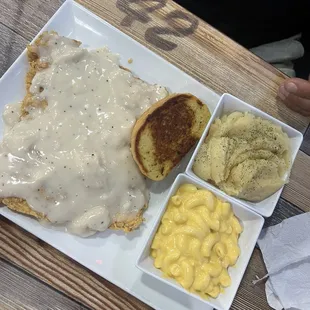 Chicken Fried steak with 2 sides