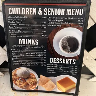 a menu for children and senior menu