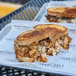 Chicken patty melt, good but the canned mushrooms killed it