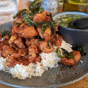 Fried chicken with basil
