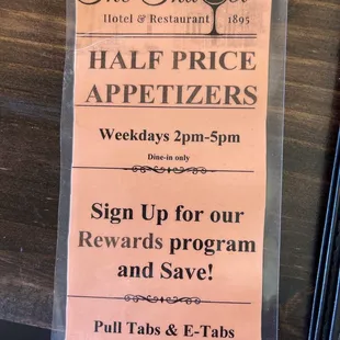 Half price appies weekdays 2-5pm!