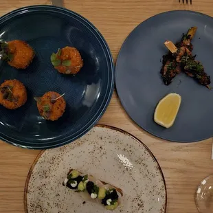 Truffle ham and chase croquettes, squid stick, and the special brioche with scallops and caviar