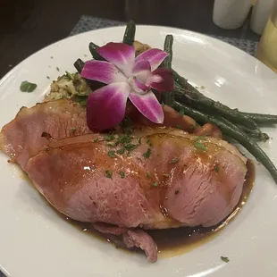 Thanksgiving Meal; ham, stuffing, and green beans (5 stars)